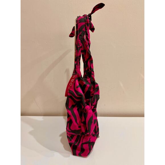 Marc Jacobs Nylon Animal Print Hobo Bow Tote Bag Black Pink Large - Picture 5 of 9